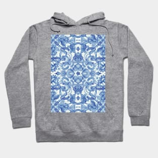 Pattern in Denim Blues on White Hoodie